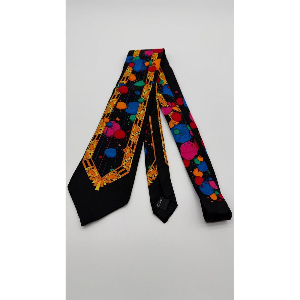 Vintage Rush Limbaugh No Boundaries Silk Tie Paint Splatter Black Multi Color